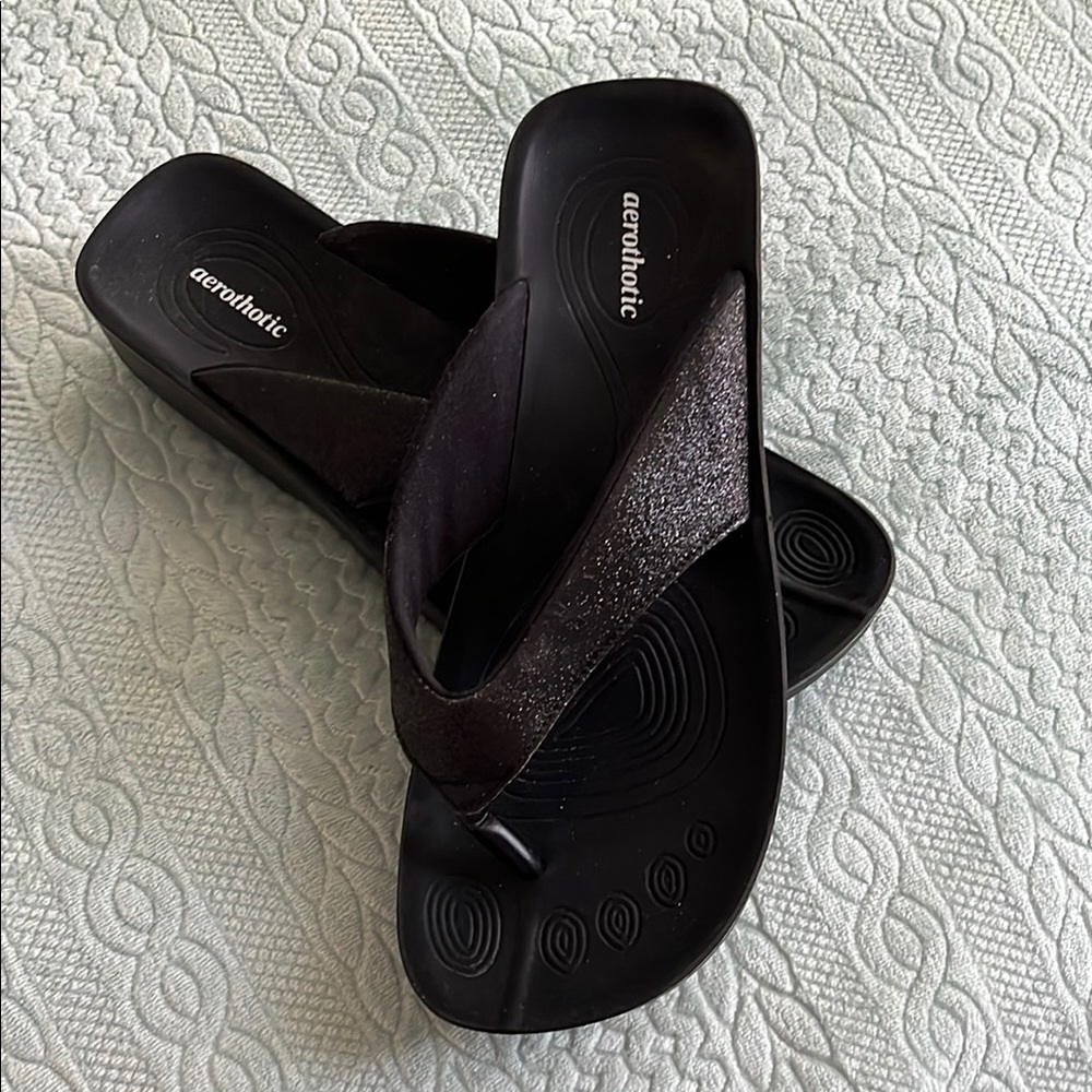 💗Aerothotic Women's Black Glitter Sandals